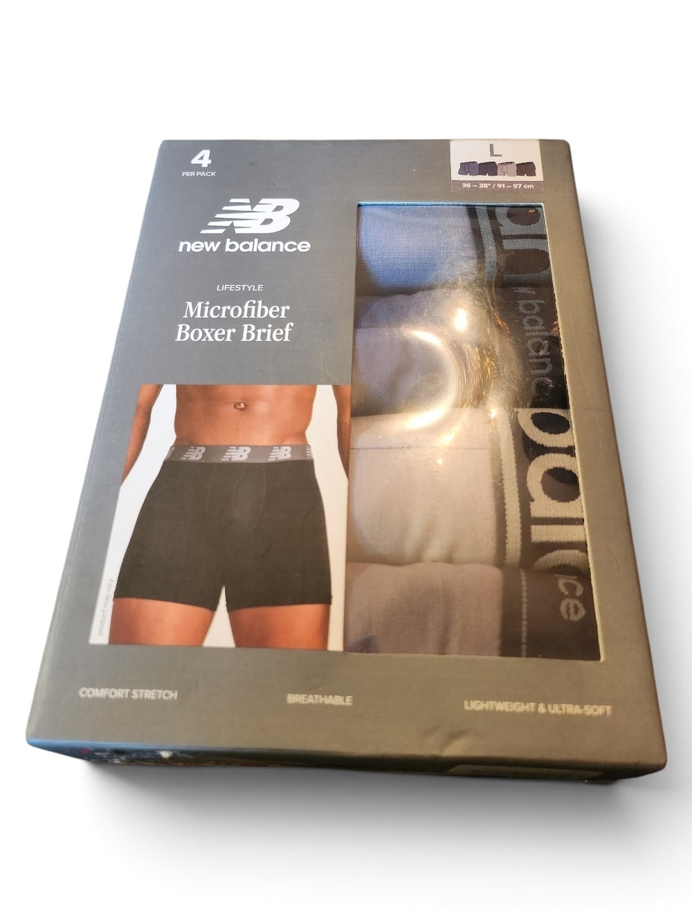 New Balance Men’s Microfiber Boxer Briefs - Gray & Black (4 Pack)